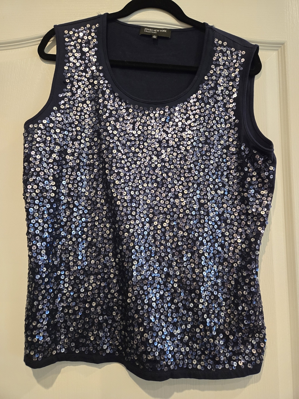Jones New York Navy Sequin Scoop Neck Tank